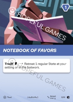 Notebook of Favors — printed card scan